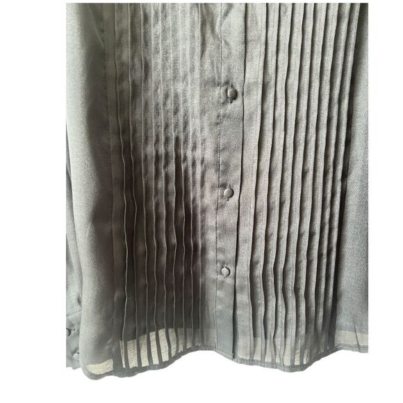 NWT Avec Les Filles Black Semi Sheer Pintuck Long Sleeve Button Up Shirt XS - Picture 6 of 9